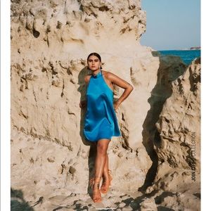 Cobalt blue mini halter dress